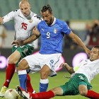 Italy's Osvaldo is challenged by Bulgaria's Ivanov and Popov during their 2014 World Cup qualifying soccer match at Vassil Levski stadium in Sofia